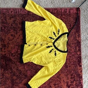 Bold Yellow Cardigan with Black Lightning Accents